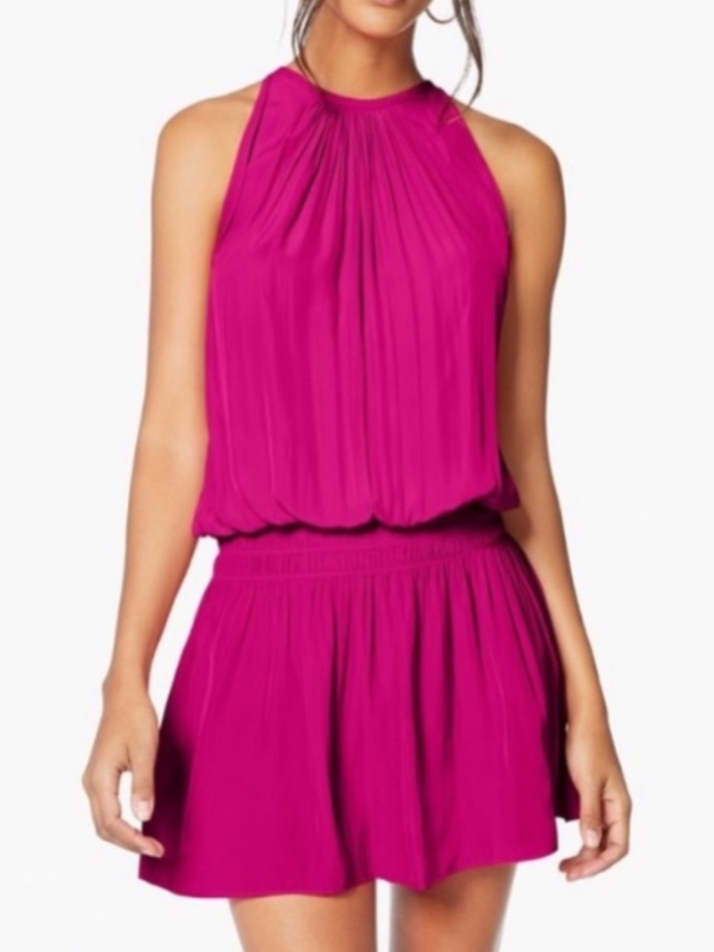 Ramy Brook Paris Mini Dress Blouson Smock Waist Fuchsia Pink Cocktail Size Small - Picture 5 of 11